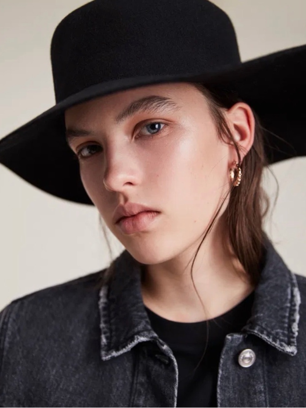 AllSaints Faye Chain Wool Bolero Hat Black One Size NWT